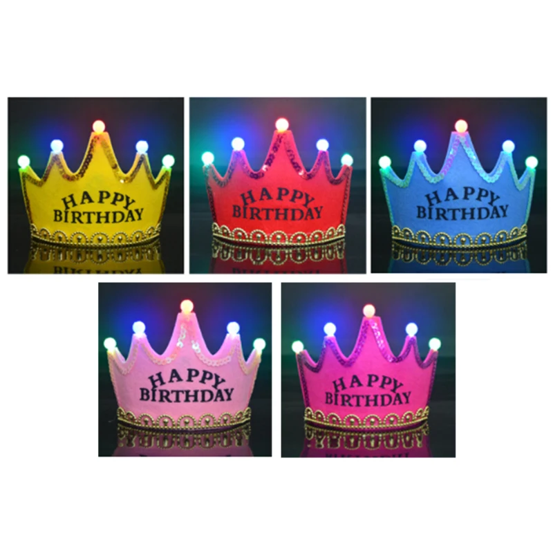 

Kids Birthday Hat 5-Color Luxury Luminous Crown Birthday Party Hat HAPPY BIRTHDAY