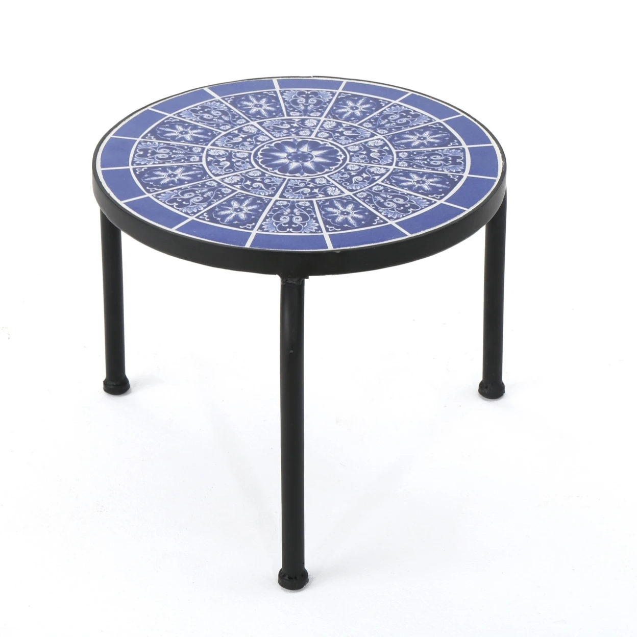 

Soleil Outdoor Blue & White Ceramic Tile Iron Frame Side Table