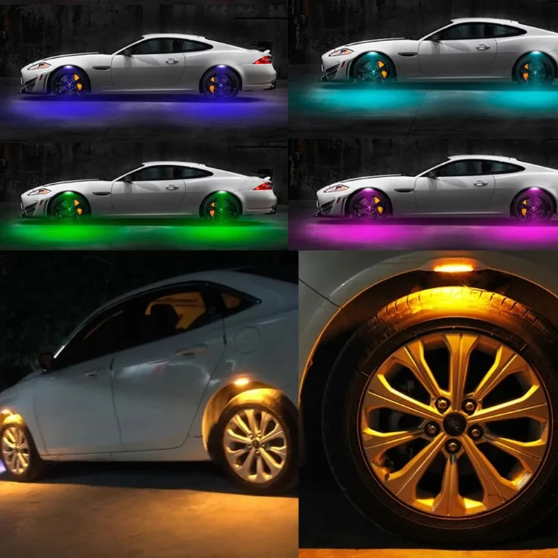 Новое приложение управление многоцветное автомобильное крыло колесо бровей светодиодный светильник шина RGB светильник Под боковой лампой вспышка дыхание Стробоскоп 3 режима