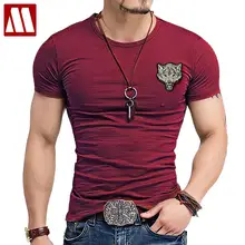 2017 Brand Men’s Wolf embroidery Tshirt Cotton Short Sleeve T Shirt Spring Summer Casual Men’s O neck Slim T-Shirts Size S-5XL