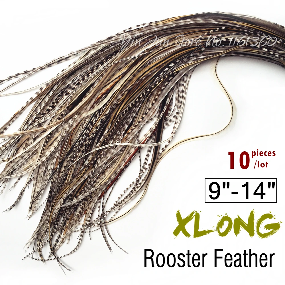 10pcs Extra Long 9" 14"inches XLong Natural Grizzly Ombre Hair Feathers
