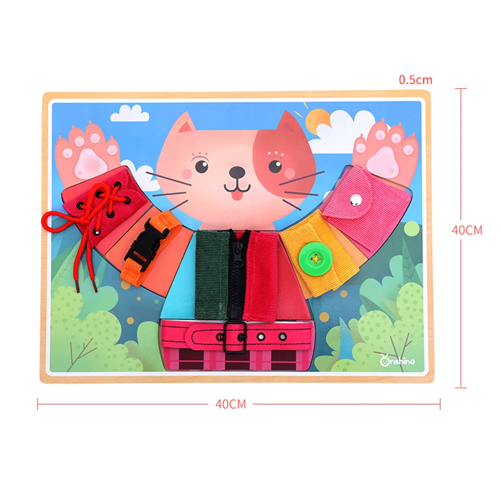 Early Basic Life Skills Toys Montessori Learn to Dress Cat Boards Puzzle  Zip Snap Button Lace Tie Educational Baby Toddlers Toy