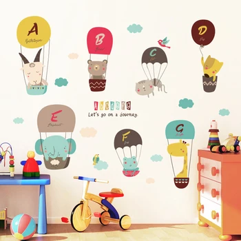 

Cartoon Wall Stickers For Kids Rooms Hot Air Balloon Animal Nursery Room Wall Decals Letters Kids Room Decoration