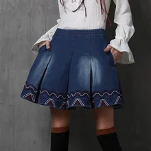 Юбки для женщин Для женщин S sipaiya Осень Винтаж джинсовая юбка промывают Вышивка плиссе Эластичный Для женщин Юбки для женщин x3516 saias feminina