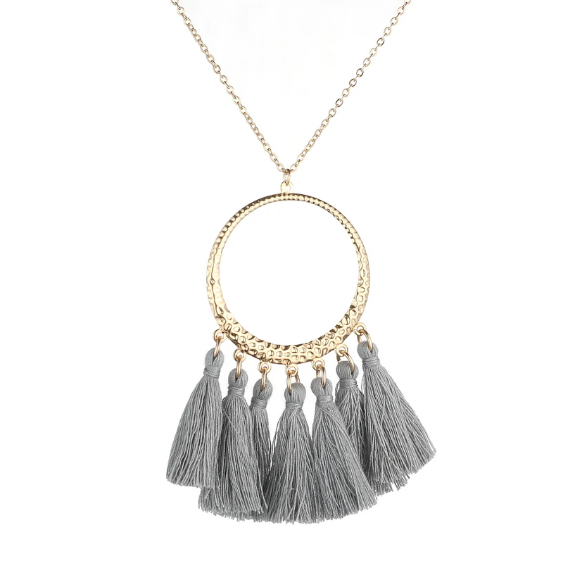 LOVBEAFAS, модные ювелирные изделия, длинное ожерелье с кисточкой, женское золотое круглое богемное винтажное ожерелье с бахромой - Окраска металла: Gray