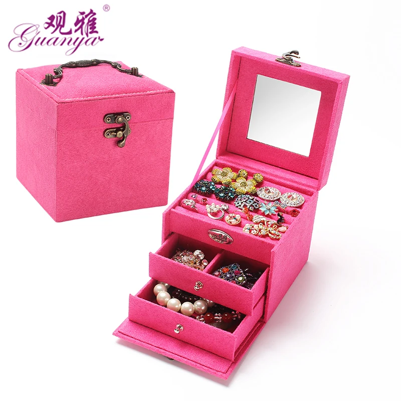 Guanya hot sell protable Velvet jewelry organizer jewel case 3 layers new style jewelry gift box for christmas day