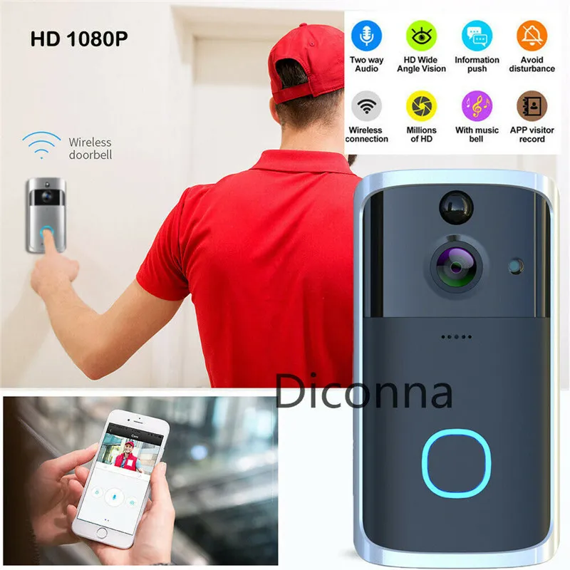 PYMH Smart Video Wireless WiFi Door Bell IR Visual Camera Record Security System