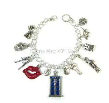 

12pcs Doctor Who inspired bracelet 11th Doctor tardis Charm Bracelet silver tone Matt Smith Charms bracelet