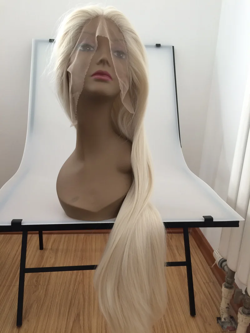 

natural look high quality light blonde silky straight wig with parting glueless synthetic lace front wigs heat resistant fiber