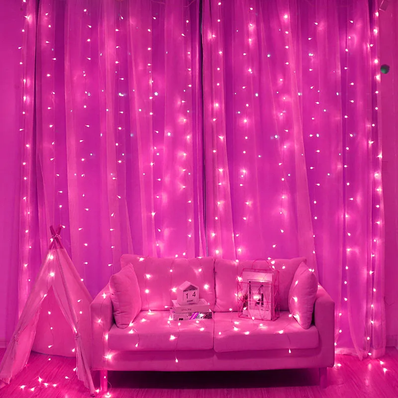 

Wedding Light String Pink LED Remote 8 Mode LED Fairy Icicle Lights Festival Birthday Party Curtain Decoration LED String Lights