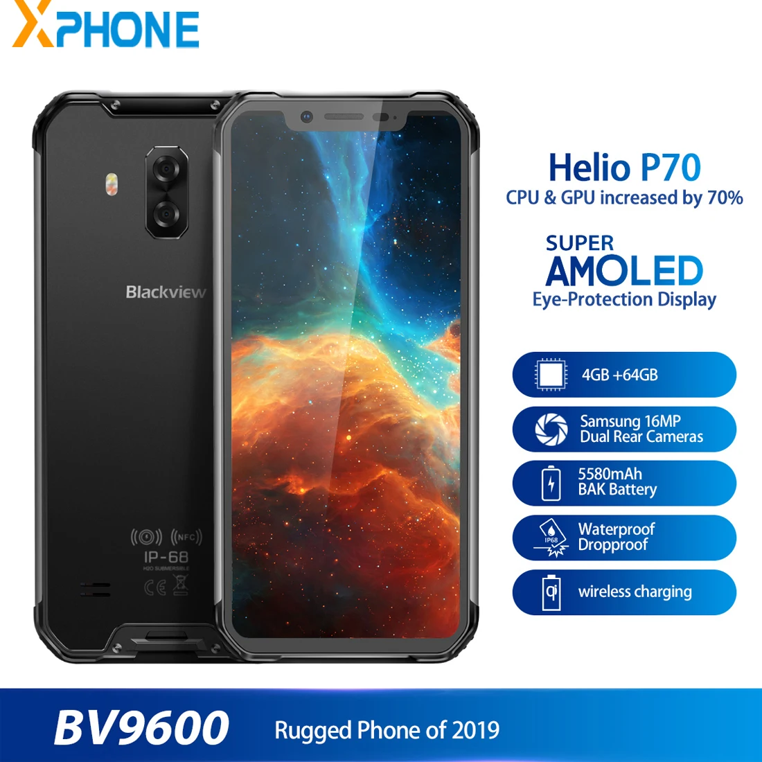 Blackview BV9600 4 Гб 64 мобильный телефон Helio P70 водонепроницаемый 6 21 &quot19:9 FHD AMOLED 5580 мАч