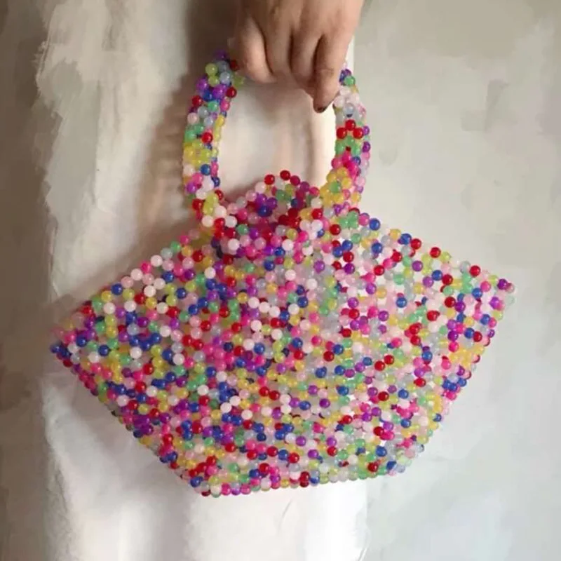 Ins супер огонь сумки нишевый Дизайн Акриловые Бусы Желе бисером в форме сердца модная сумка новая Смешанная Цветная Акриловая сумка с бусинами