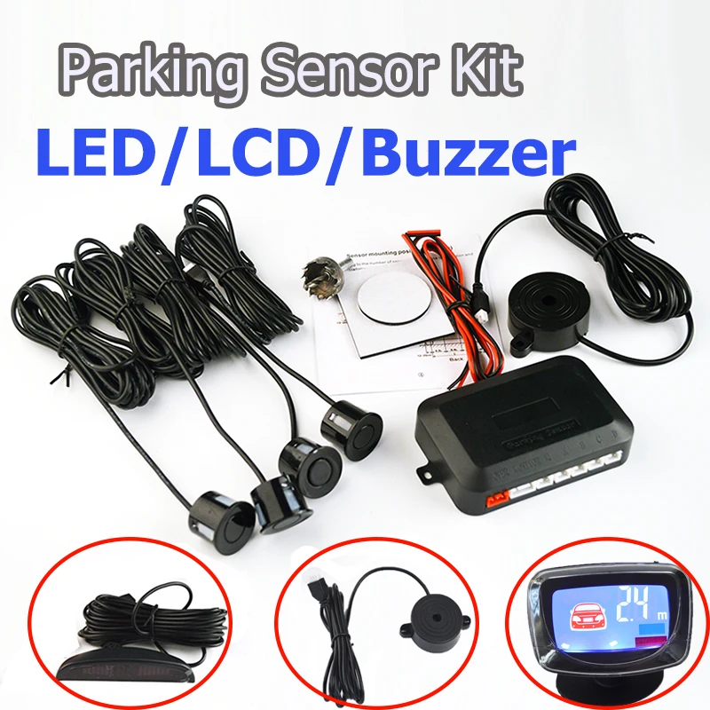 SINOVCLE Car LED Parking Sensor Kit 4 Sensors 22mm Backlight Display Reverse Backup Radar Monitor System 12V 7Colors