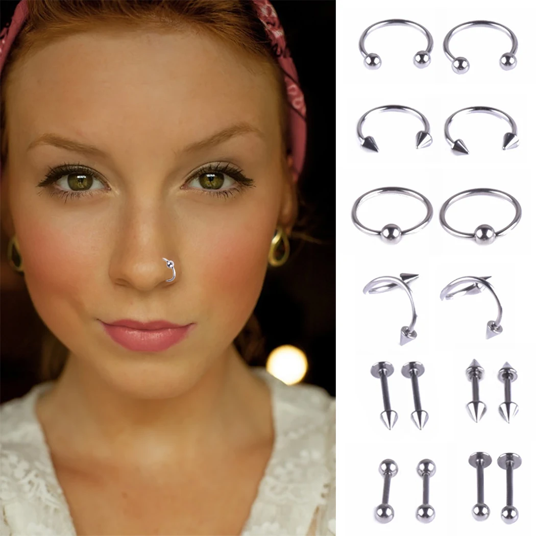 

16pcs Fake Septum Titanium Nose Ring Silver Gold Body Clip Hoop For Women Septum Piercing Clip Navel Belly Button Rings Jewelry