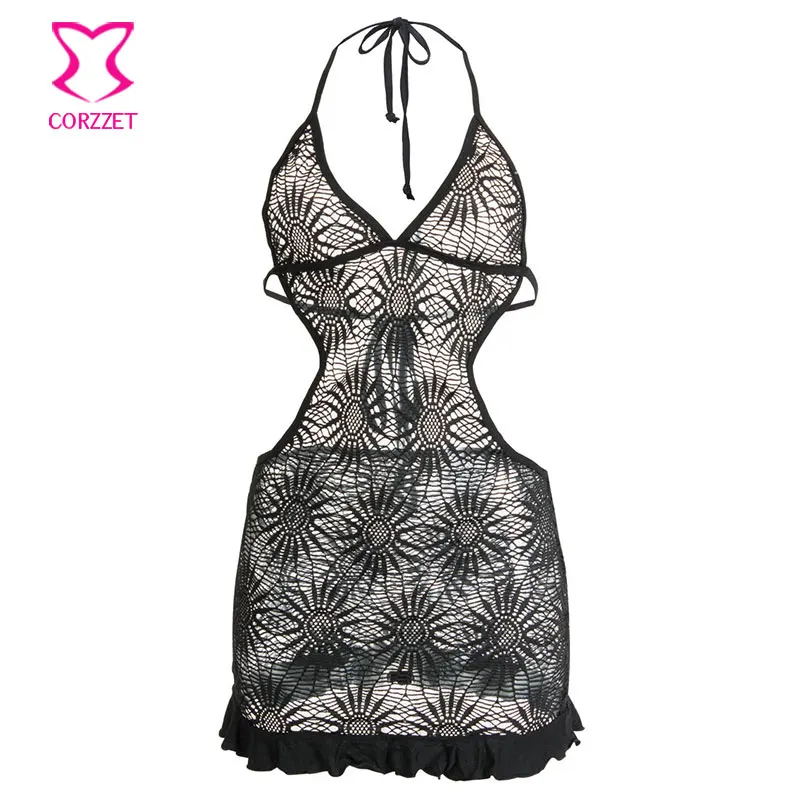 Valentine s Day Black Transparent Floral Mesh Erotic Lingerie Sexy Underwear Women Babydoll Chemise Nightwear font