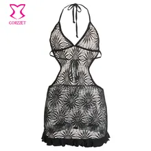 Valentine’s Day Black Transparent Floral Mesh Erotic Lingerie Sexy Underwear Women Babydoll Chemise Nightwear Sex Dress Big Size