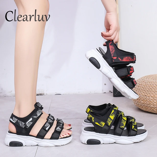 

Summer muffin bottom cloth casual comfortable sandals 4cm open toe thick bottom increased color matching Romanesque shoes C1485