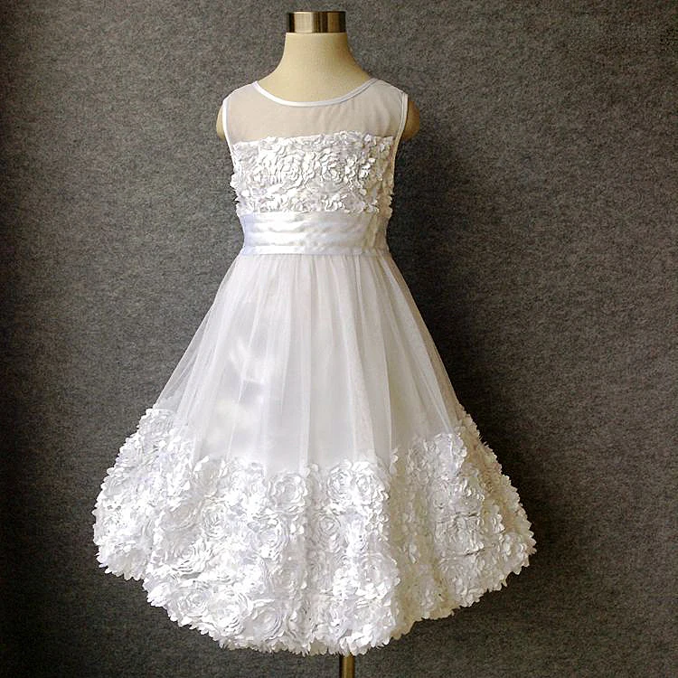 

new 2016 novelty solid white Princess gauze Girls tutu Dresses for party and wedding tulle Flower girl birthday clothing