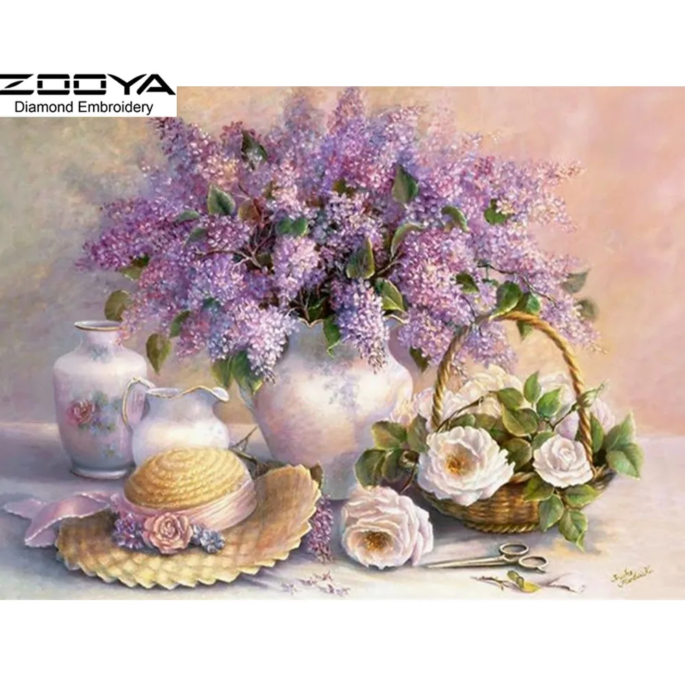 

New 3D DIY Round Full Diamond Painting Cross Stitch Embroidery Purple Lilac Floral Rhinestone Crystal Drill Needlework Kit CJ52