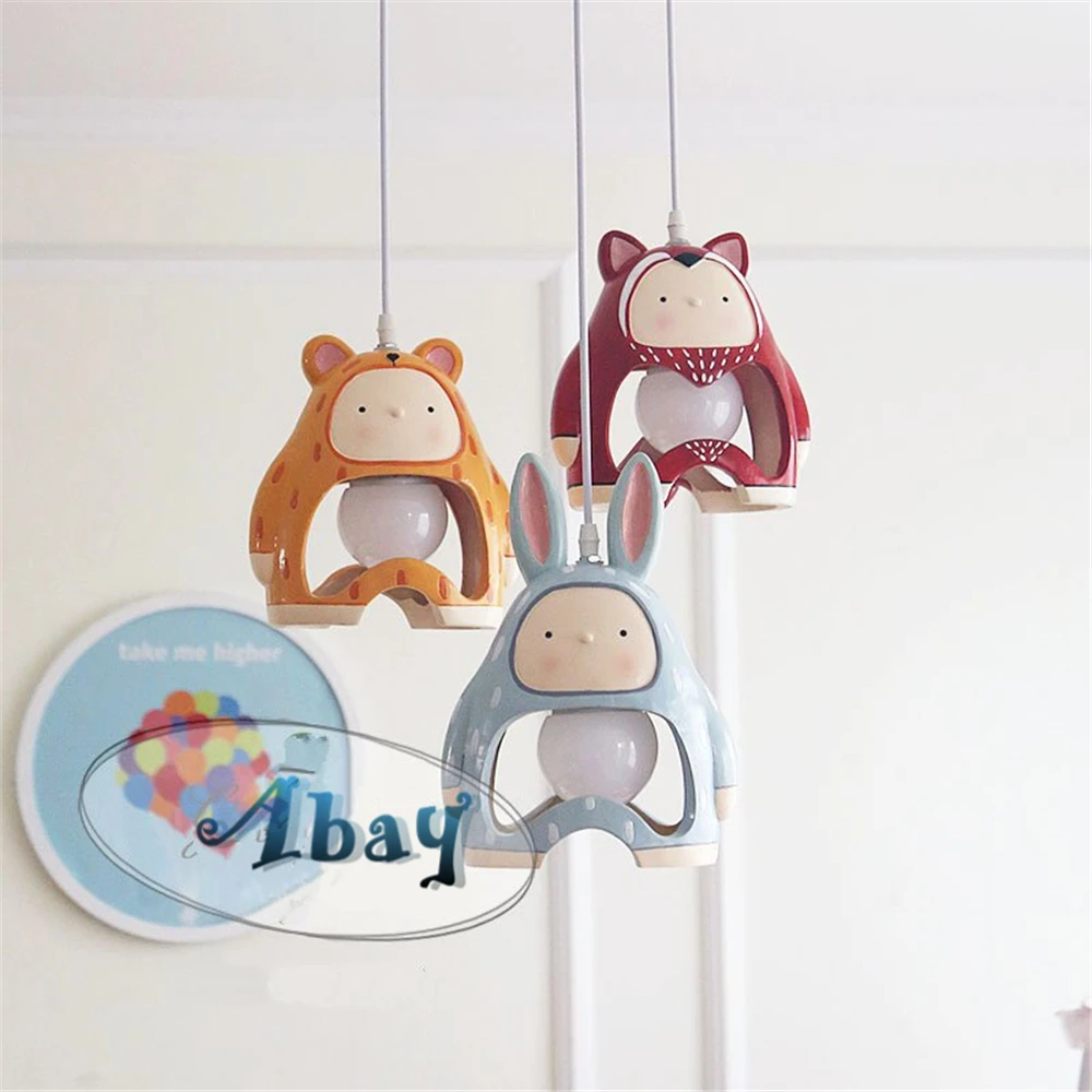 

Nordic Cartoon Hunter Rabbit Shape Pendant Lights for Children Bedroom Living Room Kids Hanging Lamp Dining Room Lights Led E27