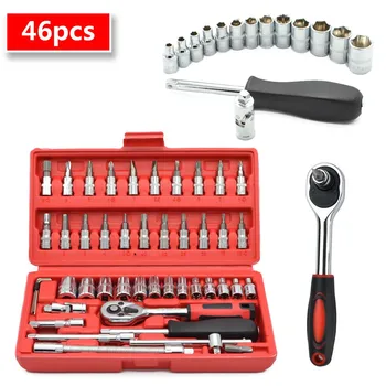 

1/4-Inch Socket Set Car Repair Tool Ratchet Set Torque Wrench Combination Bit Set of Keys Chrome Vanadium 46pcs/set