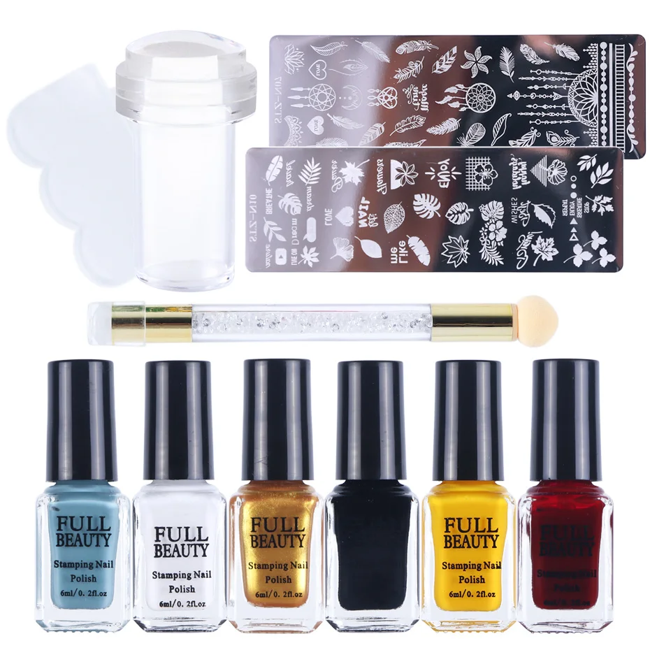 

8pcs Nail Stamping Polish Template Set Leaf Dream Catcher Stamper Scraper Black White Gel Nails Lacquer Manicure Stamp Kit JI797