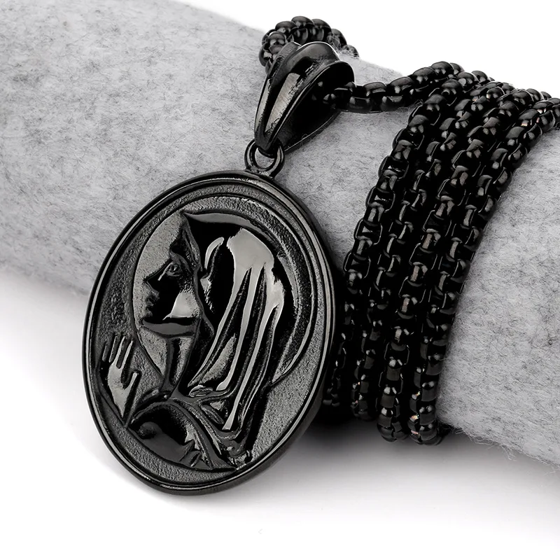 

Black Steel Virgin Mother Mary Pendants Necklaces Women Men Hip Hop Jesus Christ Catholic Chain Jewelry Gifts Night Bar Club