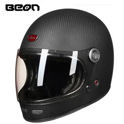 

BEON Helmet Full Face Carbonfiber Motocross Helmet Vintage Fully Covered Motorcycle Scooter Autocycle Retro Ultralight ECE