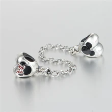 Auténtica plata de ley 925 Adapta pulseras Pandora Minnie corazón encantos de Plata Perlas cadena de seguridad Original al por mayor DIY