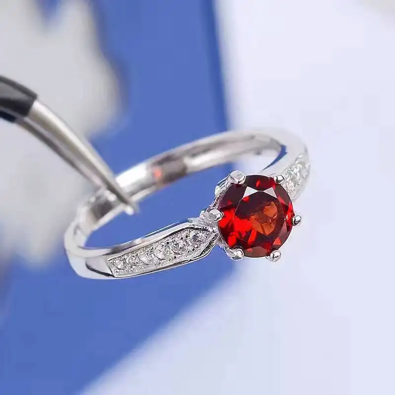 Promotion fashion garnet gemstone ring 6mm natural wine red garnet stone silver ring solid 925 sterling silver garnet jewelr