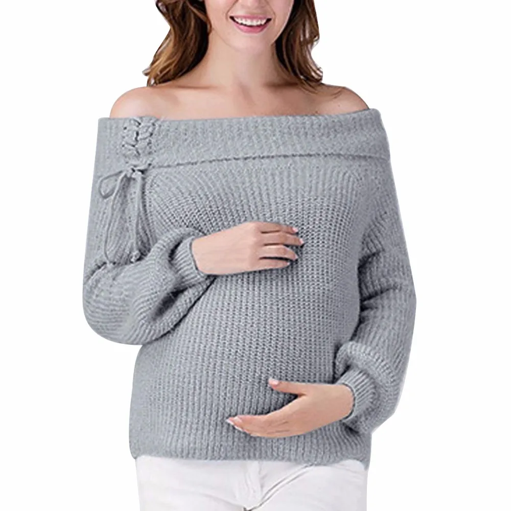 Puseky/Одежда для беременных женщин, пуловер, свободные свитера, Зимние Повседневные однотонные вязаные пуловеры с вырезом лодочкой, зимние свитеры для беременных