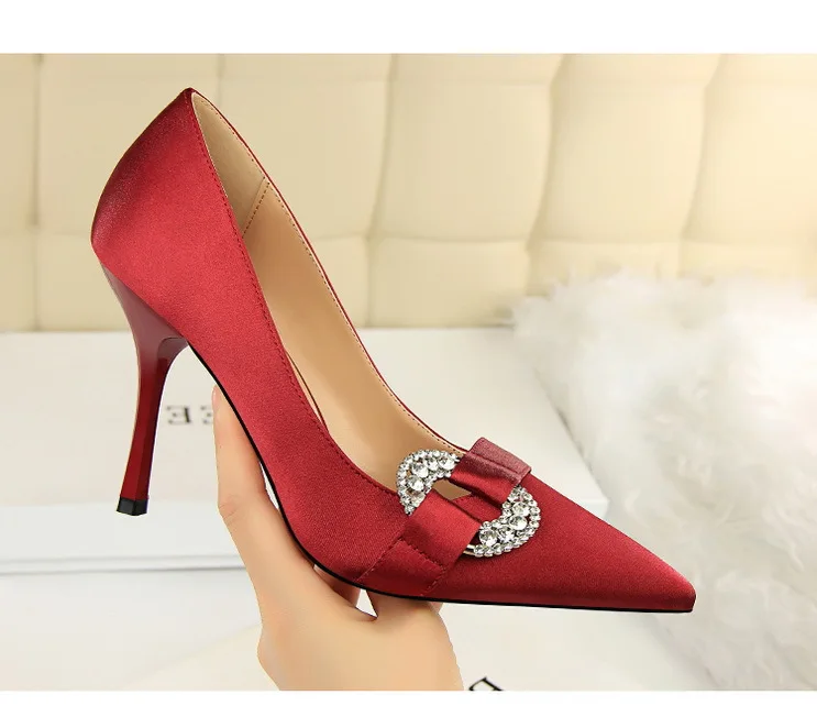 BIGTREE/классические женские туфли-лодочки; Новинка года; женская свадебная обувь на высоком каблуке со стразами; Женская Офисная обувь; Весенняя женская обувь; Chaussures