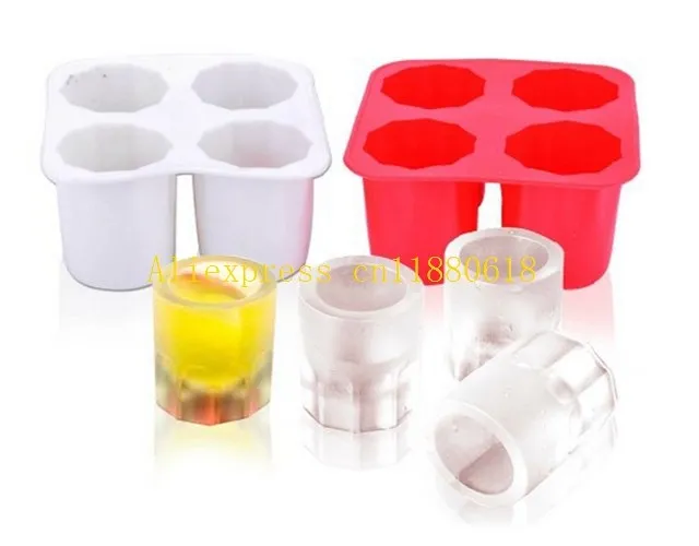 100pcs/lot 4 Cups Glass Shape Silicone Ice Cube Maker Freeze Mould Drink Party Ice Tray tool