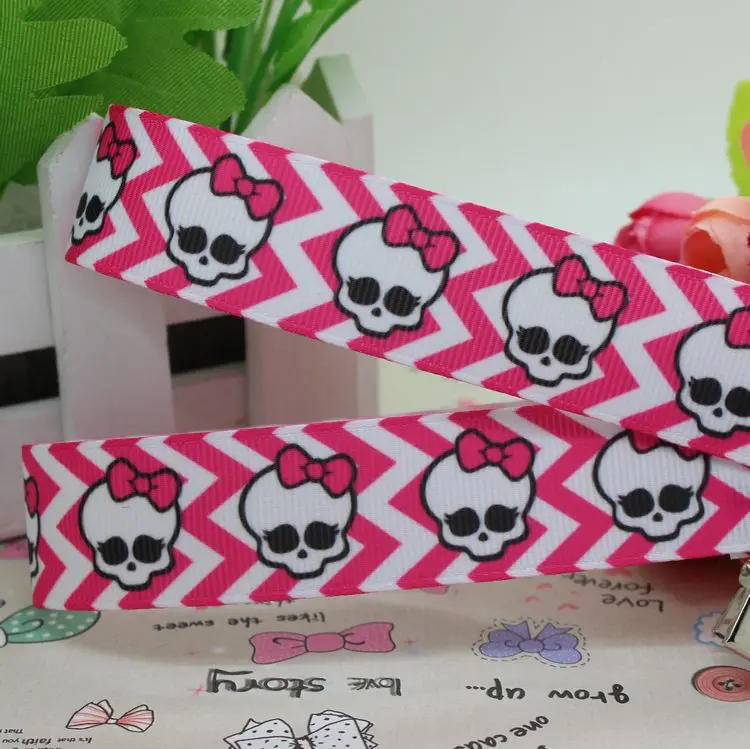 

DHK 7/8'' 5yards chevron monster skull printed grosgrain ribbon hair bow diy party decoration OEM Wholesale 22mm C591