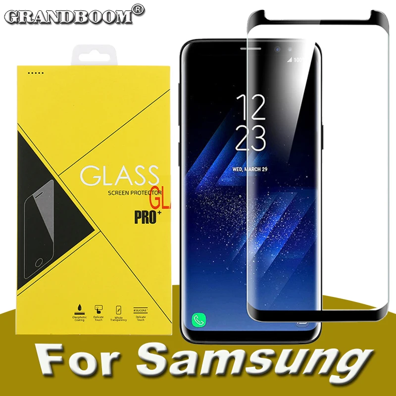 

100pcs 3D Curved Tempered Glass Case Friendly For Samsung Note 9 8 S9 S8 Plus S7 S6 Edge Screen Protector Film With Yellow Box