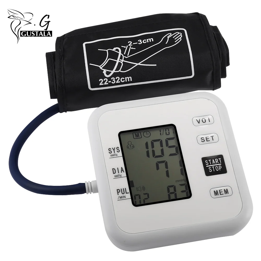 

Gustala Pro Blood Pressure Monitor Upper Arm Style Electronic Blood Pressure LCD Display Systolic Diastolic Pulse Health Care