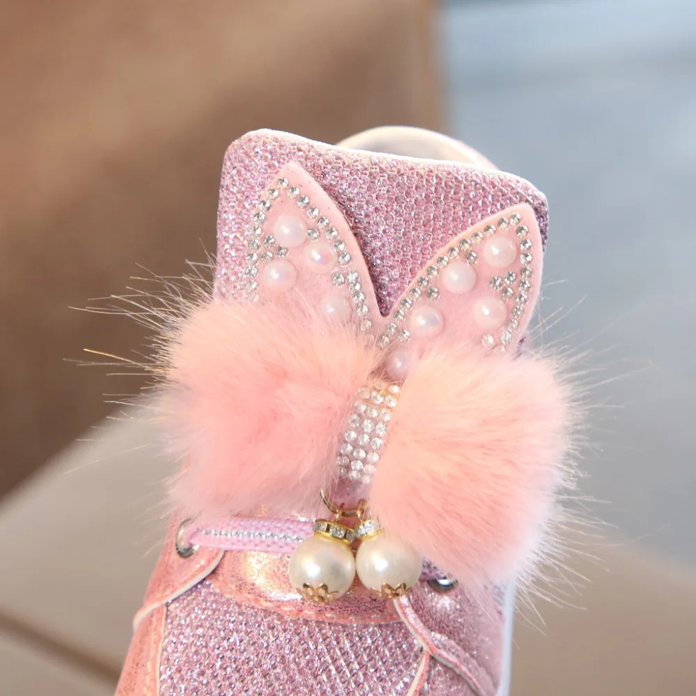 2019 kids sneakers lights girls cartoon rabbit fur LED lights shoes lights shoes sneakers casual shoes kids sneakers LED 40J24 (15)