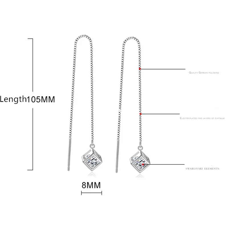Anenjery, элегантные, модные, 925 пробы, Серебряный куб, любовь, окно, циркон, сахар, висячие серьги, коробка на цепочке с длинными кисточками, серьги, S-E238