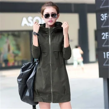 

2019 New Fashion Plus Size Women Coat Spring Autumn Casual Hooded Long Trench Coat Female Slim Solid Thin Outerwear Tops XY497
