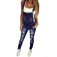 Новые модные Для женщин рваные джинсовые комбинезоны Повседневное пикантные эластичный комбинезон женские ковбойские комбинезоны карандаш стрейч тонкий комбинезон