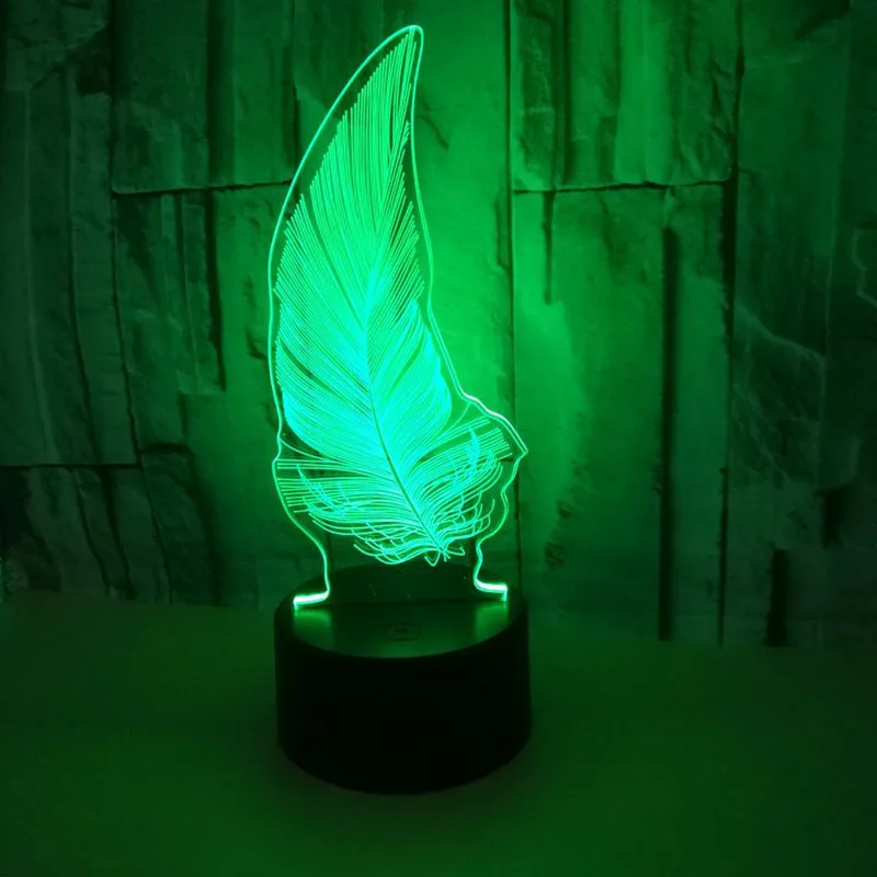 

YIMIA Creative Feather 7 Color Change 3D LED Light Acrylic Touch USB Lamp Room Table Desk Night Light kid's Gift Funs