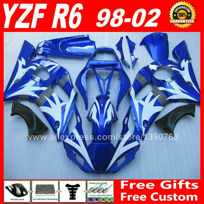 

Blue white fairings fit for YAMAHA R6 YZFR6 1998 1999 2000 2001 2002 plastic parts yzf-r6 98 99 00 01 02 fairing kits