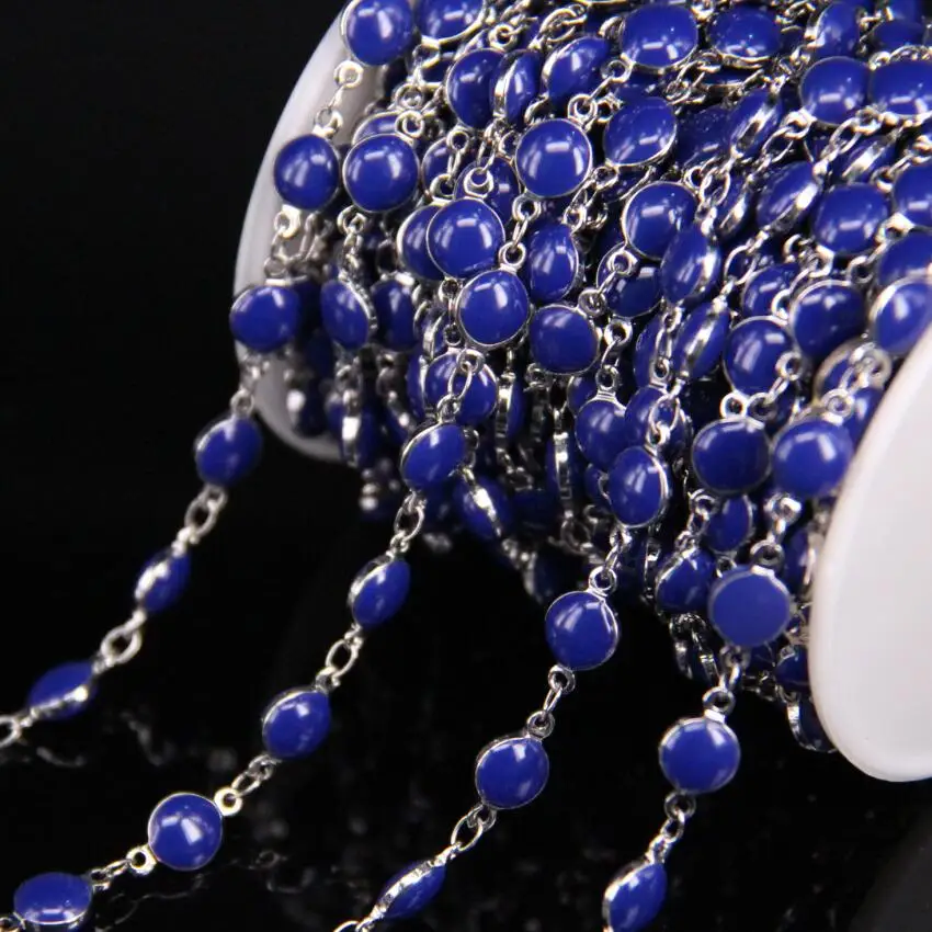 Позолоченные серебряные медные цепи, лазурит синяя эмаль 6 мм плоские круглые бисерные цепочки с бусинами, Lampwork монета Кольца для волос