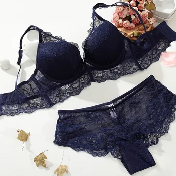 

Noble sexy women's sexy underwear bra buckle deep V-neck push up side gathering bra panties set plus size floral lingerie sets