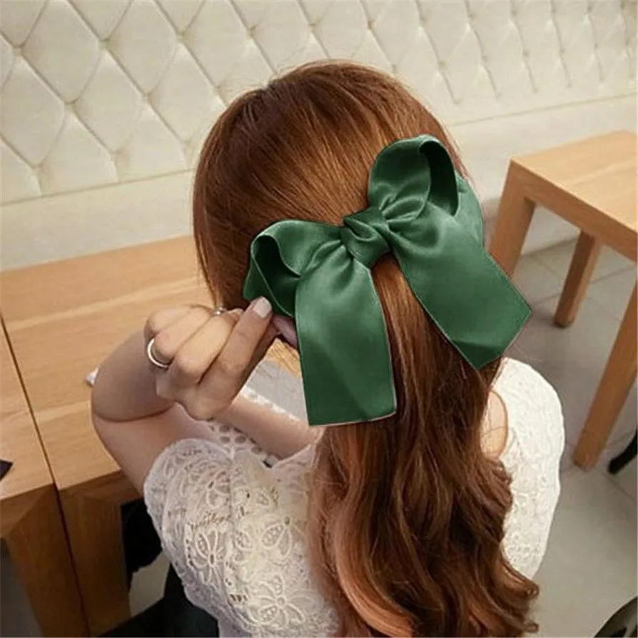 

6 Colors 1PC New Fashion Women Girls Cute Large Big Satin Hair Hair Clip Boutique Ribbon Bow High Quality Drop Shipping JC28