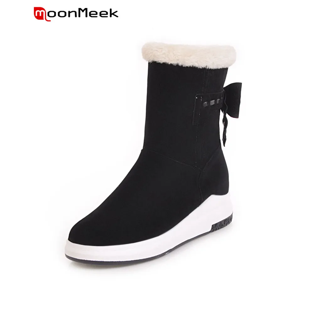 

MoonMeek new arrival women shoes simple round toe with butterfly-kont height increasing ladies boots warm winter boots