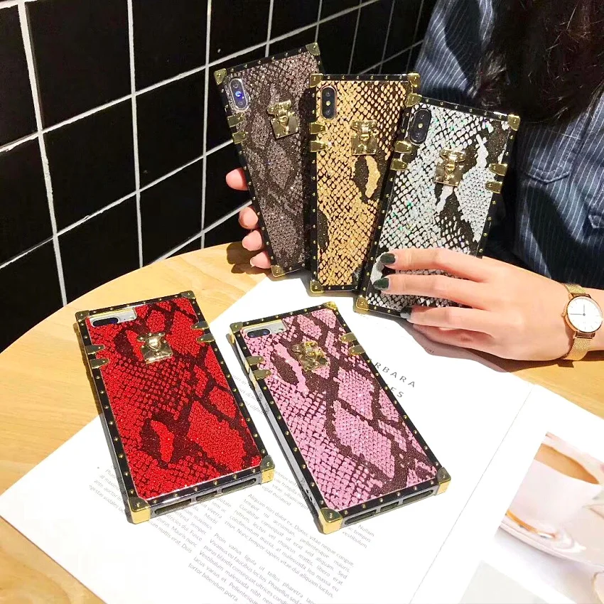 Luxury Square Phone Case For iphone X XS Max XR Snake skin