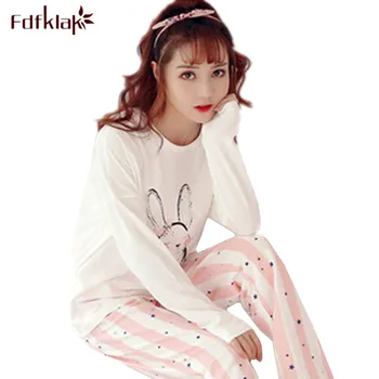 

Fdfklak Casual Pajamas Women Cartoon Cotton Home Clothes for Women Large Size Spring Autumn Pyjamas Women Pijama Feminino