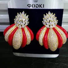 GODKI boucles doreilles pour femmes, couronne de luxe, Design tendance, bijoux en Zircon cubique, uniques, de mariage 
