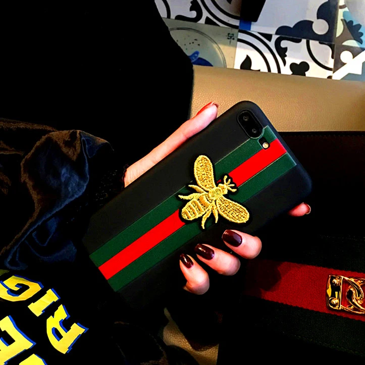 Soft Luxury Embroidere Bee Tiger Snake Brand Case for Iphone X 6 6S 7 8 Plus 5S SE Silicone Cover Man Lady Case Cases Protector